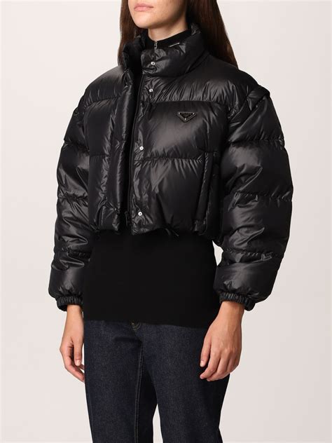 prada down jacket fur|prada black cropped puffer jacket.